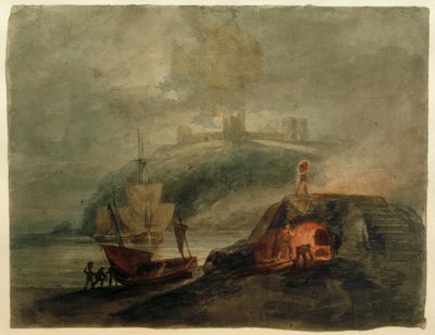 Llanstephan Castle by Moonlight, with a Kiln in the Foreground by Joseph Mallord William Turner